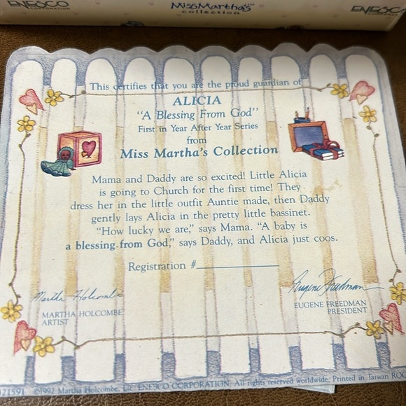 NWT 1992 ENESCO Miss Martha’s Collection ALICIA “A Blessing From God” 321591. - Picture 7 of 11
